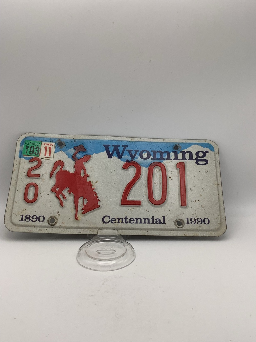 Vintage 1990 Wyoming Centennial License Plate - Red & Blue